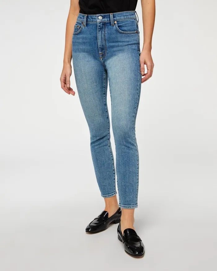 Women 7 For All Mankind High Waist High Waist Ankle Skinny In Spliced Blue