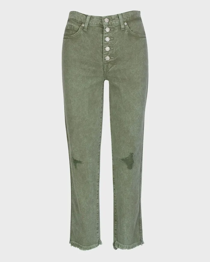 Women 7 For All Mankind High Waist High Waist Cropped Straight With Exposed Buttons In Military Olive