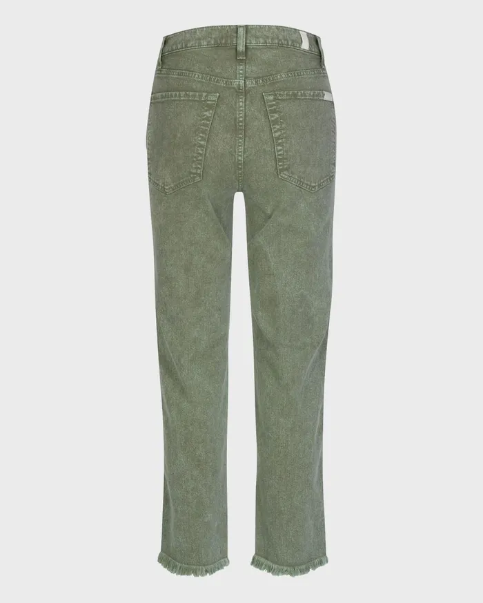 Women 7 For All Mankind High Waist High Waist Cropped Straight With Exposed Buttons In Military Olive