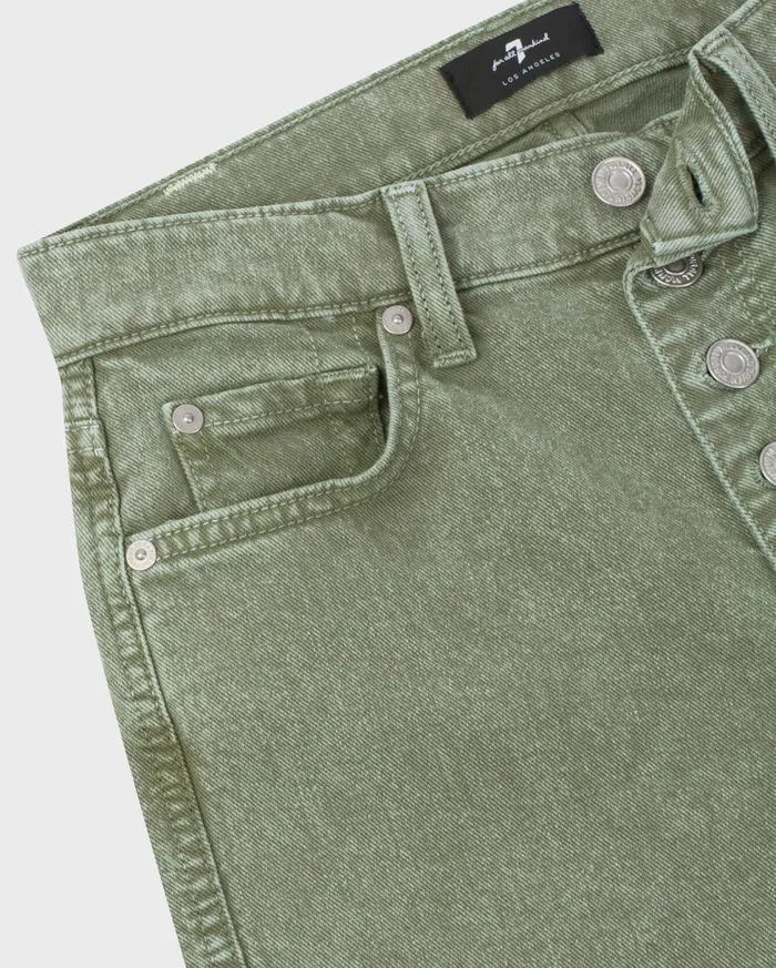 Women 7 For All Mankind High Waist High Waist Cropped Straight With Exposed Buttons In Military Olive