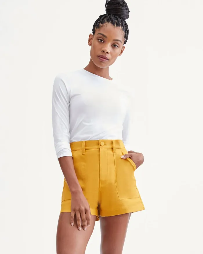 Women 7 For All Mankind Shorts 038 Skirts Patch Pocket Cuff Shorts In Gold Sunburst