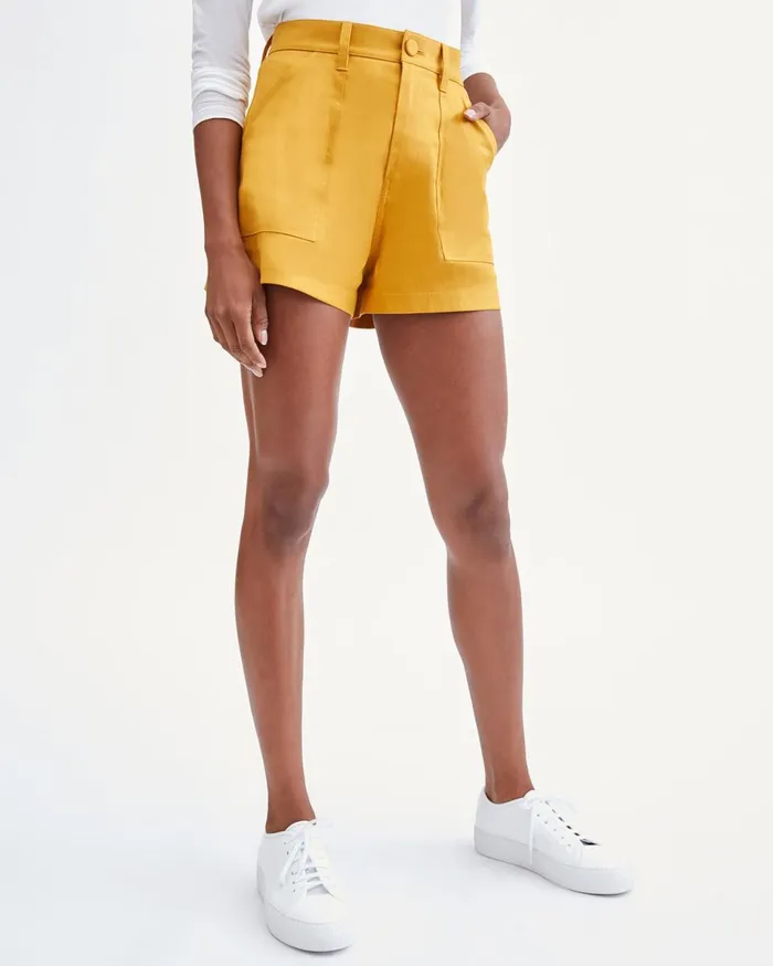 Women 7 For All Mankind Shorts 038 Skirts Patch Pocket Cuff Shorts In Gold Sunburst
