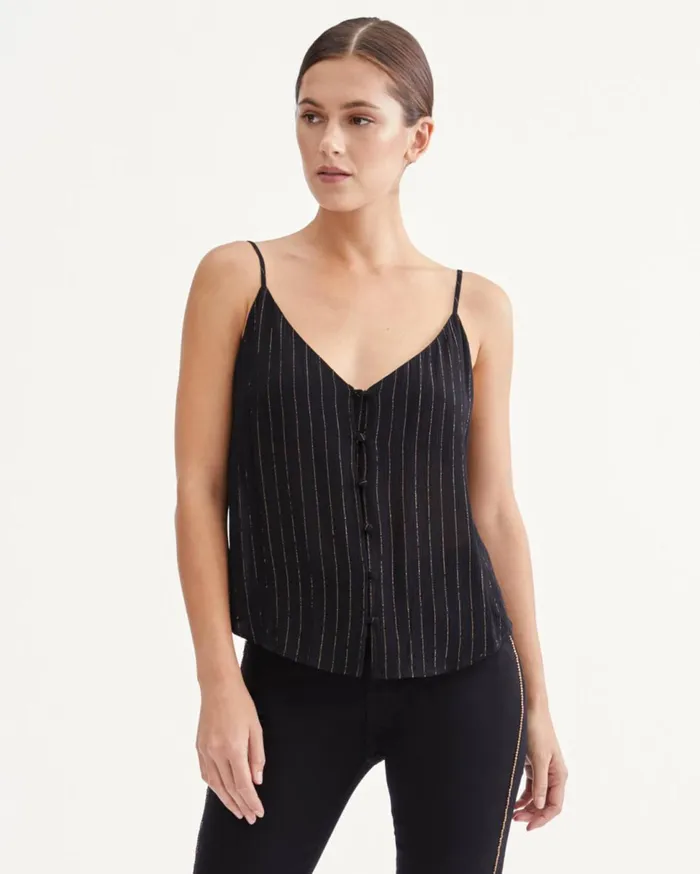 Women 7 For All Mankind Tops Button Front Cami In Jet Black 038 Gold