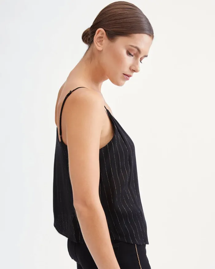 Women 7 For All Mankind Tops Button Front Cami In Jet Black 038 Gold