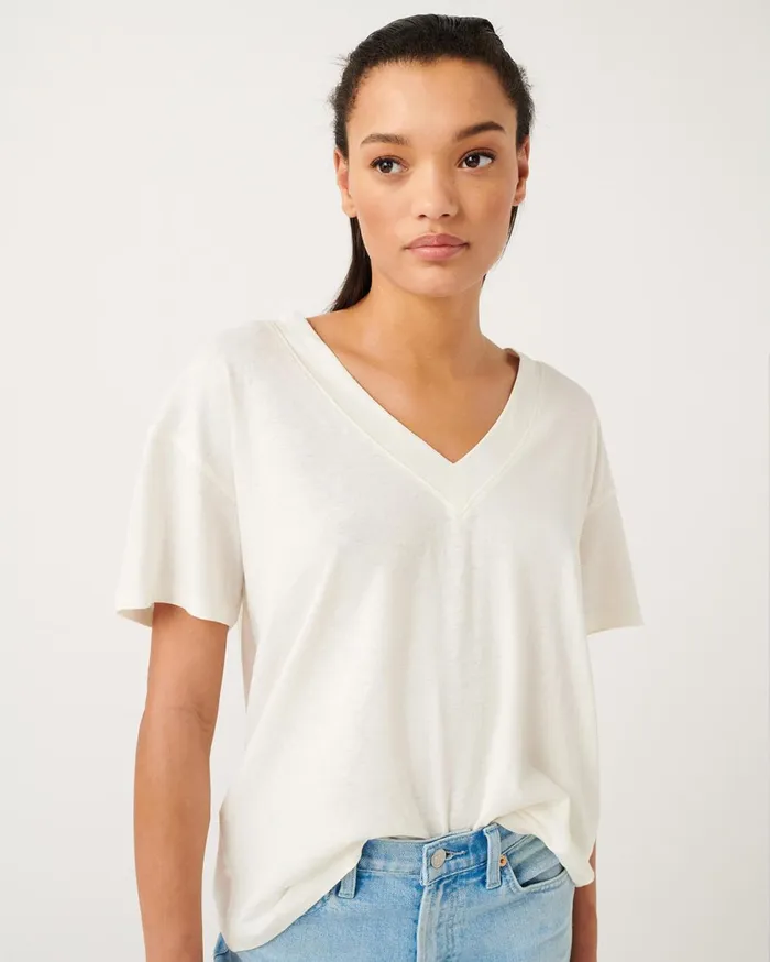 Women 7 For All Mankind Tops Oversized VNeck Tee In Optic White