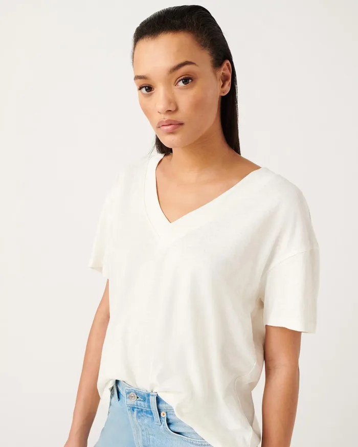 Women 7 For All Mankind Tops Oversized VNeck Tee In Optic White