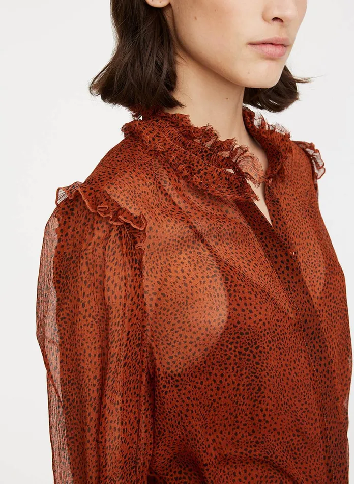 Women 7 For All Mankind Tops Ruffle Long Sleeve Blouse In Mini Cheetah