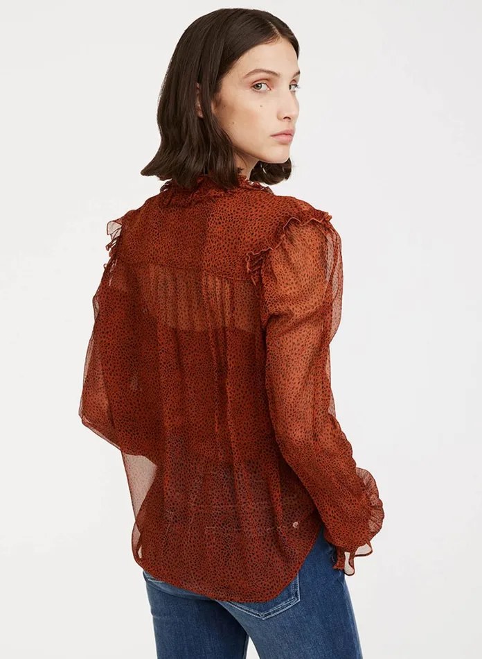 Women 7 For All Mankind Tops Ruffle Long Sleeve Blouse In Mini Cheetah