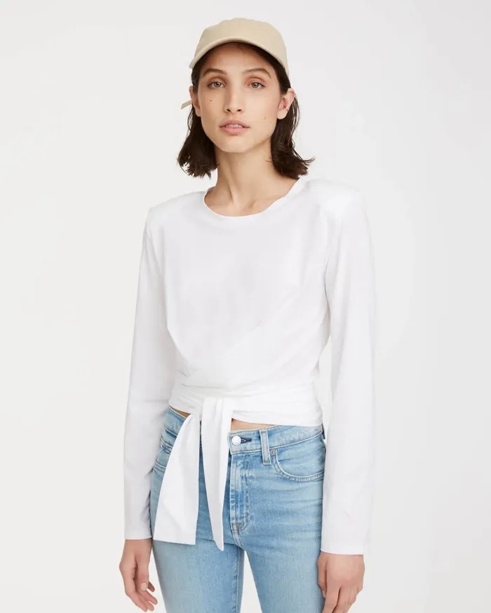 Women 7 For All Mankind Tops Shoulder Pad Twist Tee In Optic White