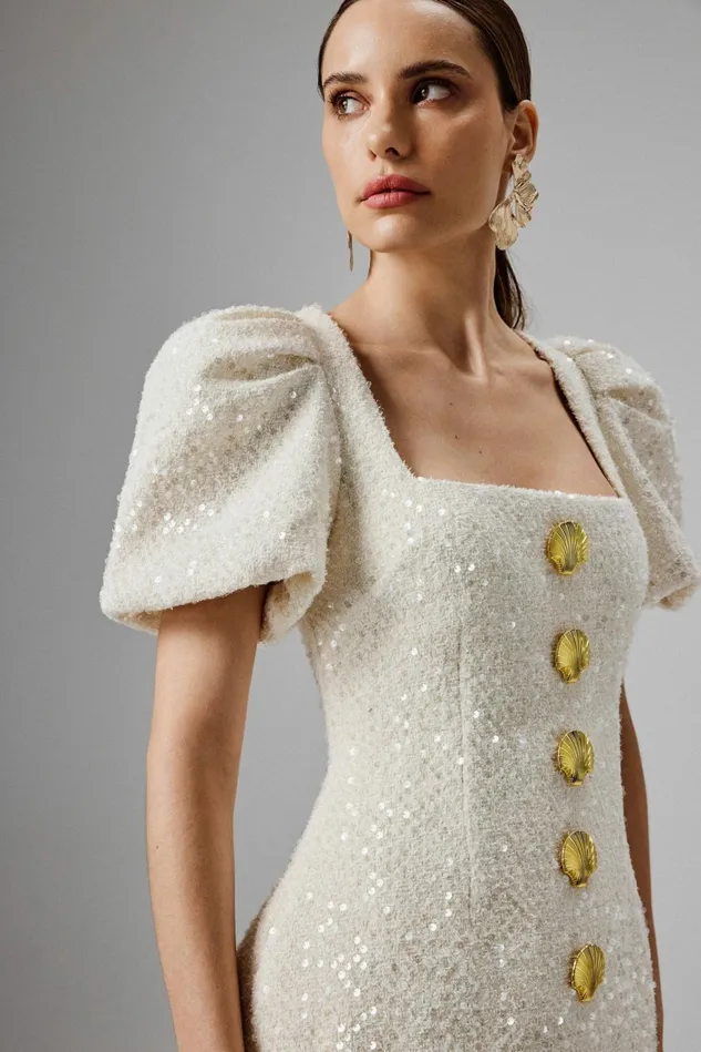 Women ALine Dresses Lavish Alice PAIGE Square Neck Sequin Boucle Tulip Mini Dress In Cream Cream Women ALine Dresses Lavish Alice PAIGE Square Neck Sequin Boucle Tulip Mini Dress In Cream Cream