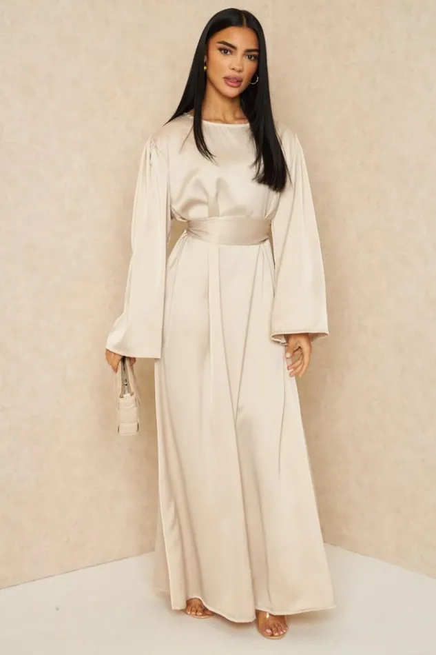 Women Abaya Ample Ceinture Et Satine Beige Beige Brentiny Paris Satin Dresses Women Abaya Ample Ceinture Et Satine Beige Beige Brentiny Paris Satin Dresses
