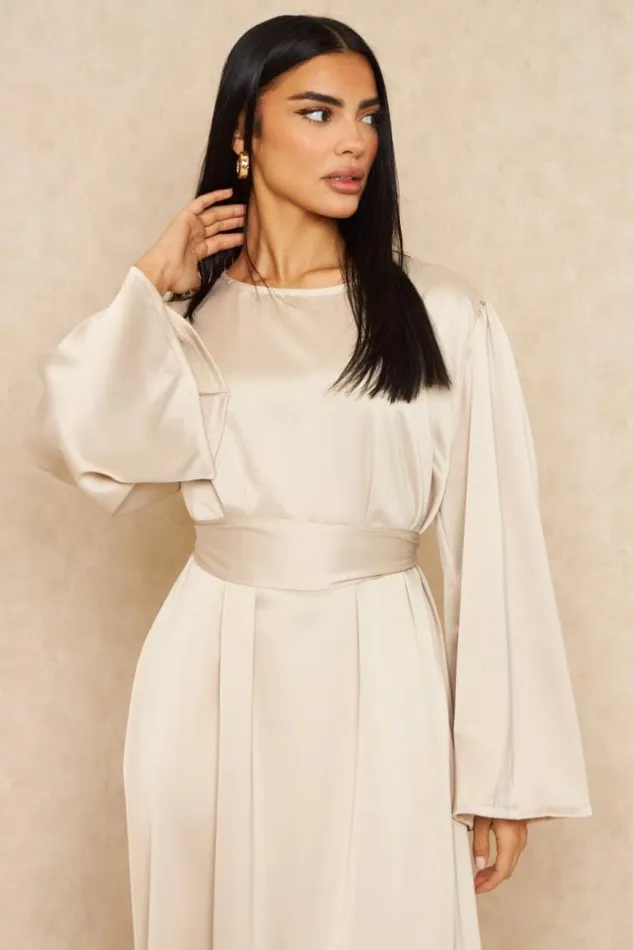 Women Abaya Ample Ceinture Et Satine Beige Beige Brentiny Paris Satin Dresses Women Abaya Ample Ceinture Et Satine Beige Beige Brentiny Paris Satin Dresses
