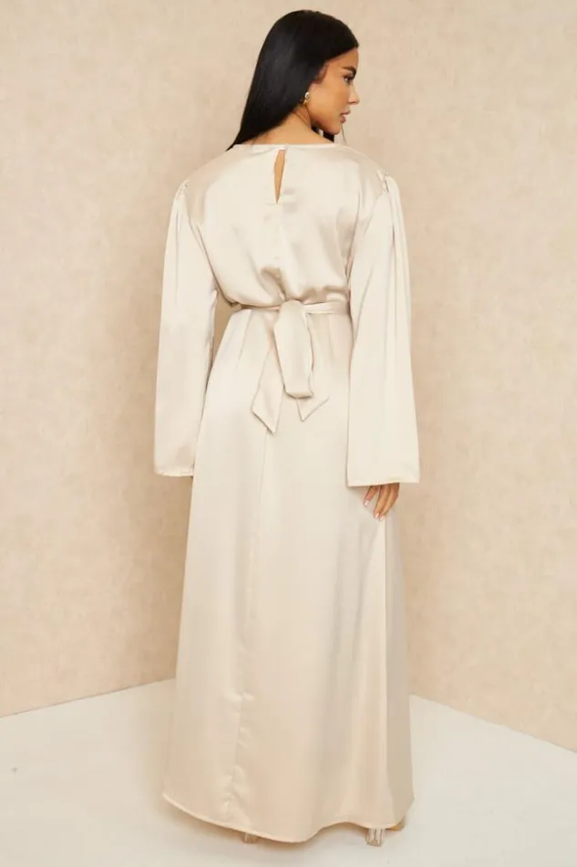 Women Abaya Ample Ceinture Et Satine Beige Beige Brentiny Paris Satin Dresses Women Abaya Ample Ceinture Et Satine Beige Beige Brentiny Paris Satin Dresses