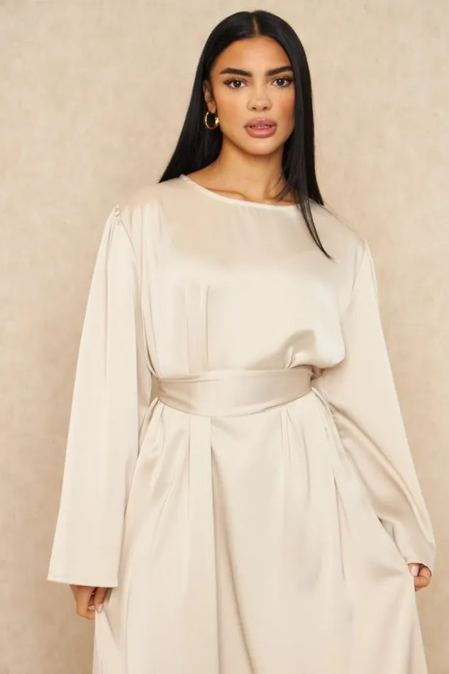 Women Abaya Ample Ceinture Et Satine Beige Beige Brentiny Paris Satin Dresses Women Abaya Ample Ceinture Et Satine Beige Beige Brentiny Paris Satin Dresses