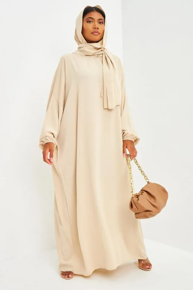 Women Abaya Beige Ample Avec Voile Intgr Brentiny Paris Collection Ramadan