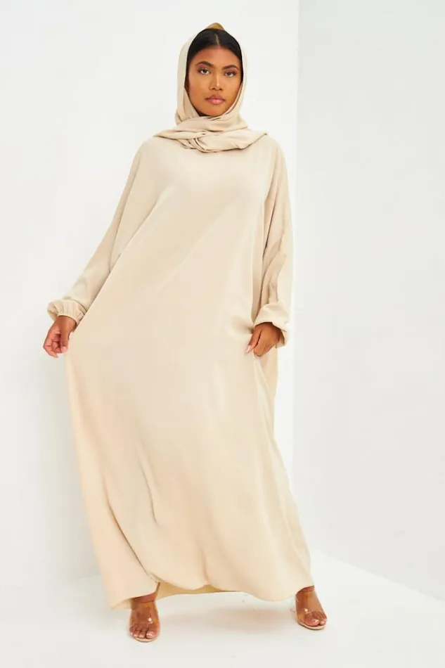 Women Abaya Beige Ample Avec Voile Intgr Brentiny Paris Collection Ramadan