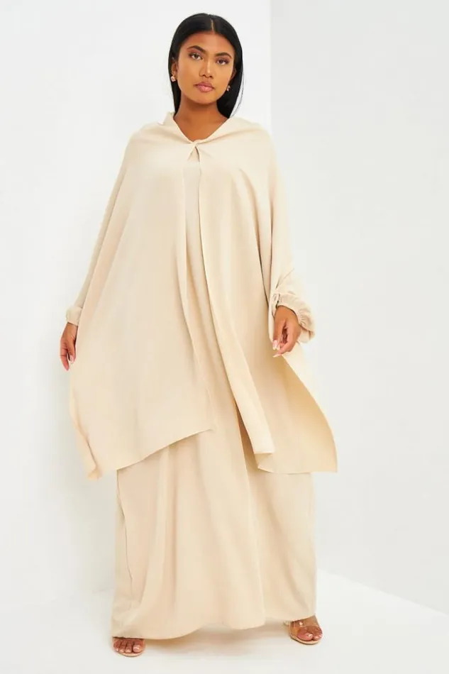 Women Abaya Beige Ample Avec Voile Intgr Brentiny Paris Collection Ramadan