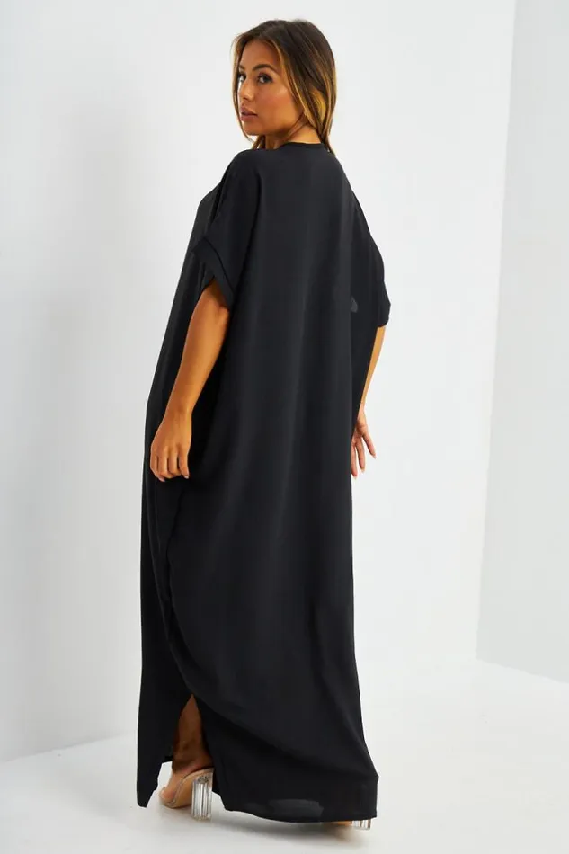 Women Abaya Noire Broderies Dores Black Brentiny Paris Collection Ramadan