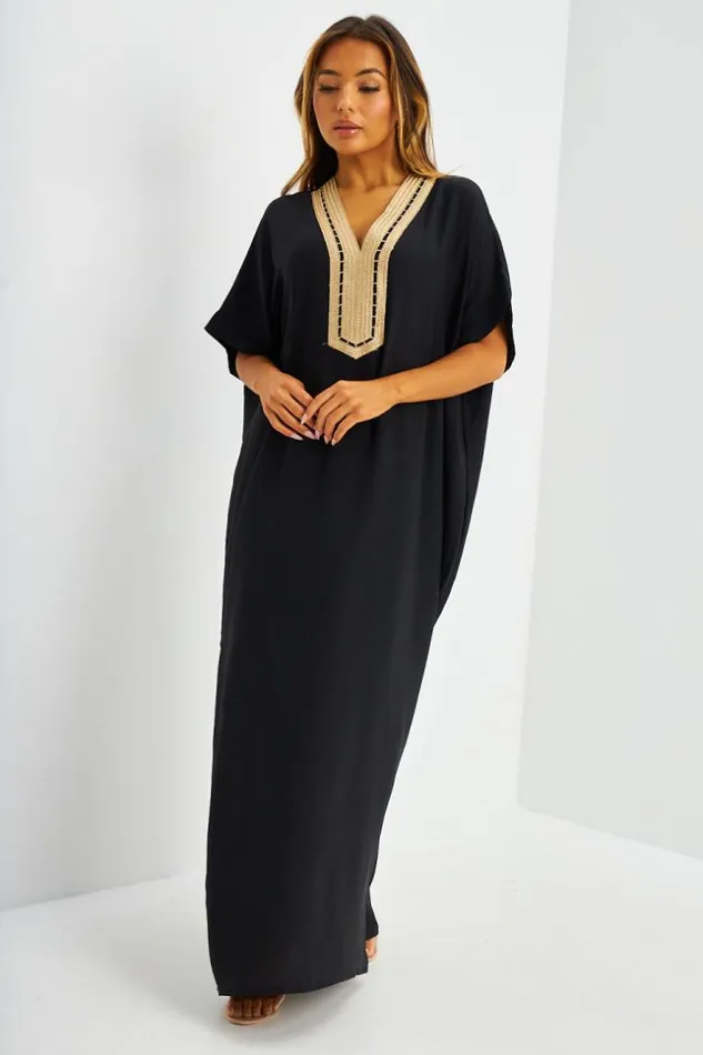 Women Abaya Noire Broderies Dores Black Brentiny Paris Collection Ramadan