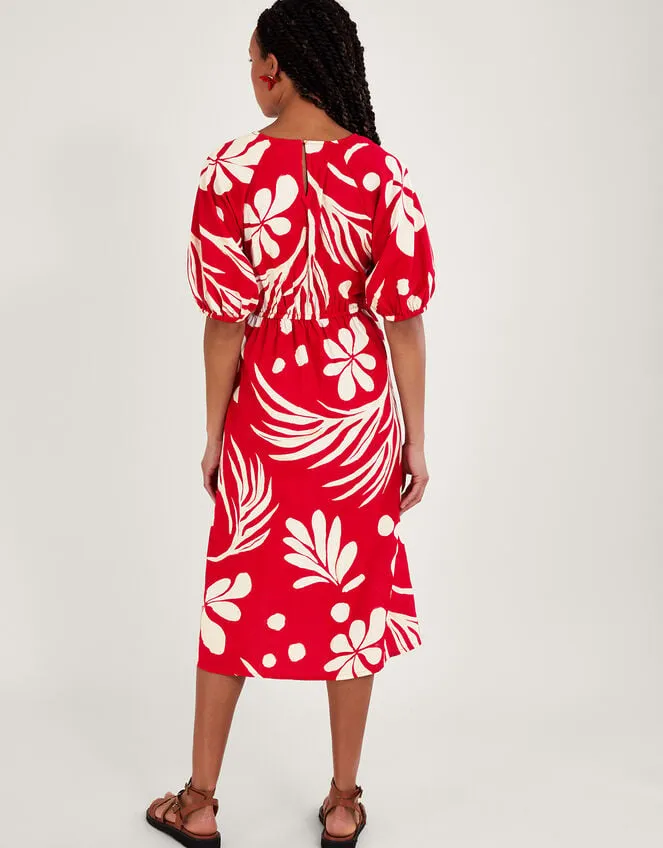 Women Abstract Palm Print Tie Front Midi Dress Red Monsoon Dresses