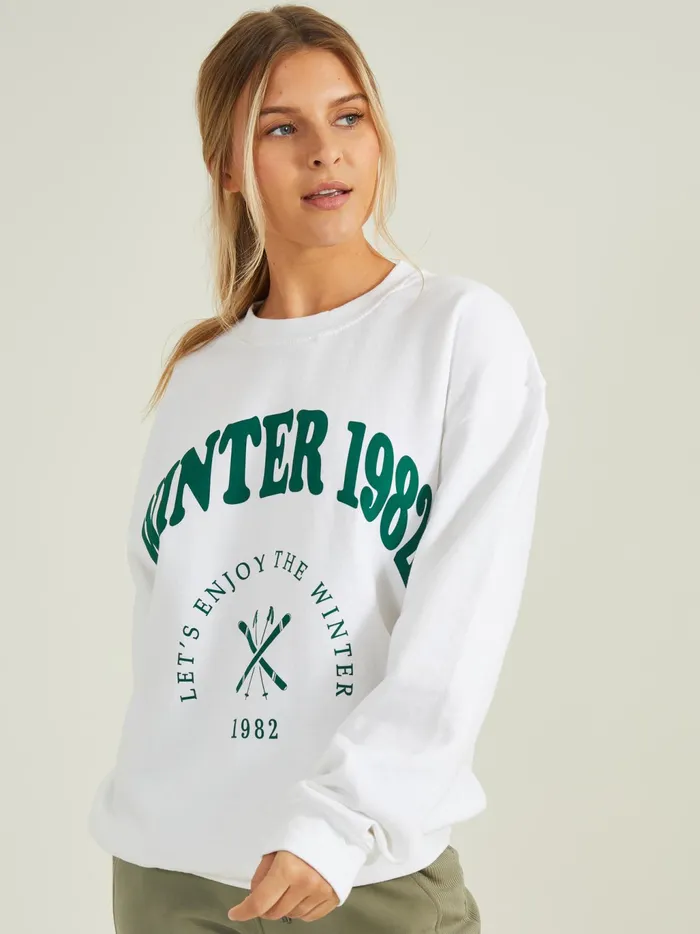 Women Altar039d State Activewear Enjoy The Winter Graphic Sweatshirt White