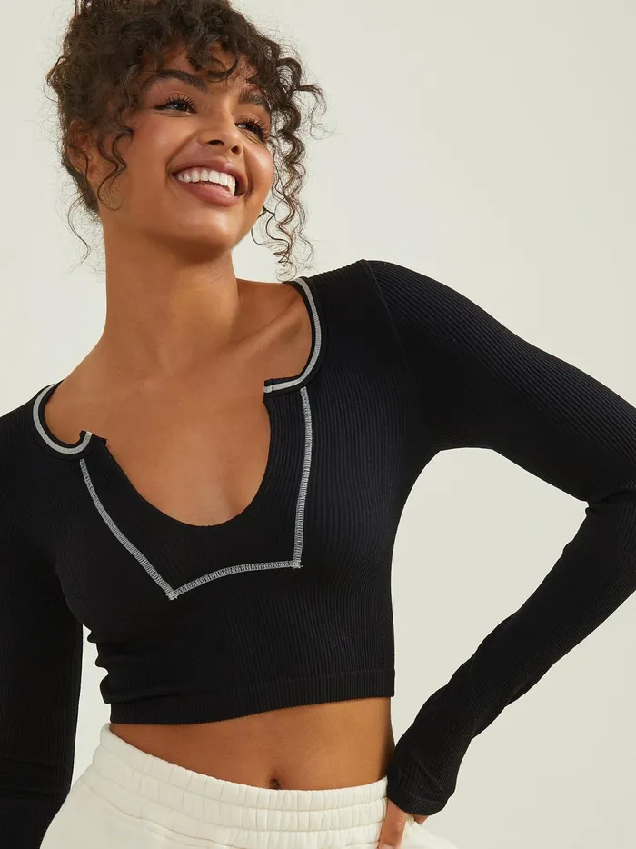 Women Altar039d State Activewear Love Triangle Cropped Top Blackivory
