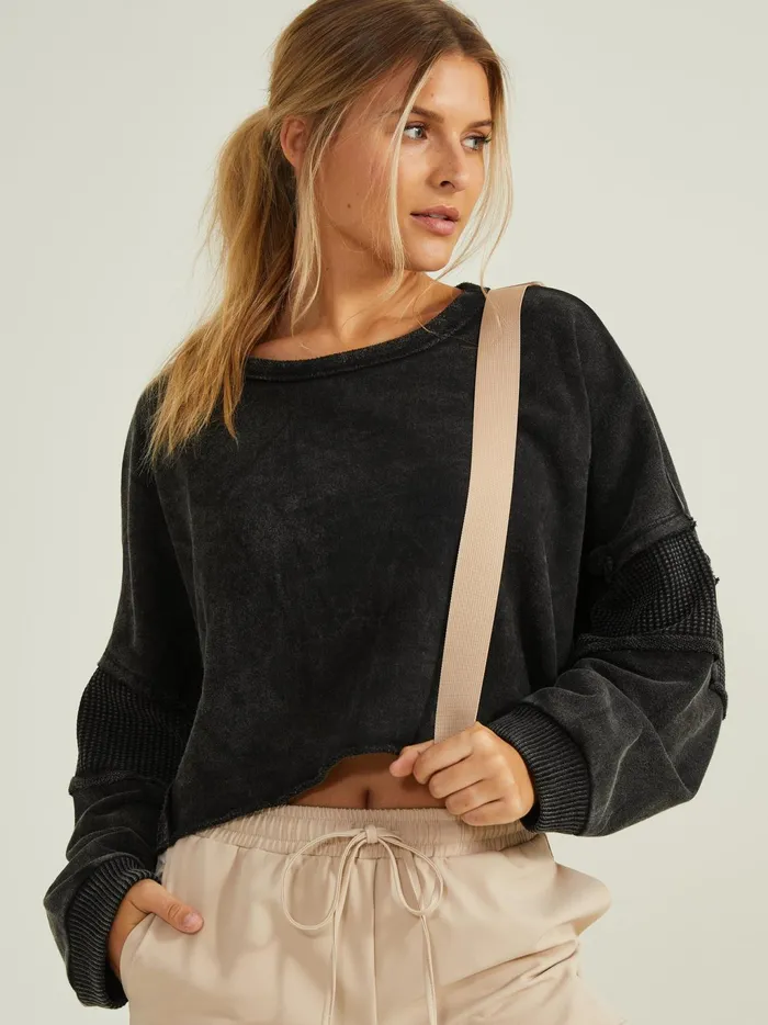 Women Altar039d State Activewear Missing Piece Cropped Pullover Black