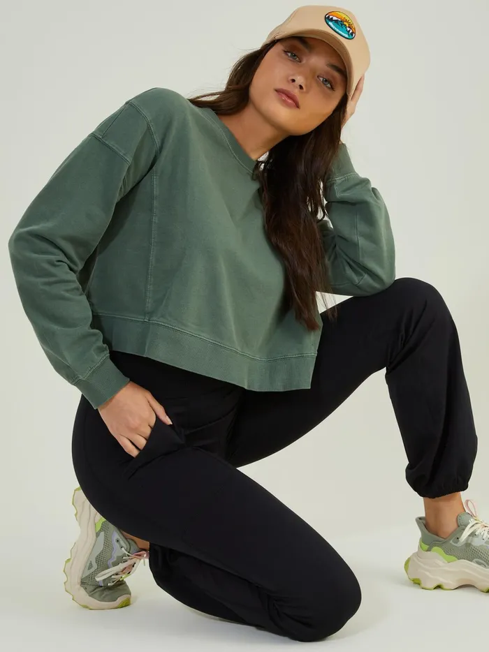 Women Altar039d State Activewear Settle Down Cropped Top Greengrey