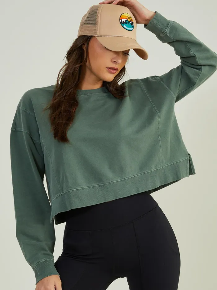 Women Altar039d State Activewear Settle Down Cropped Top Greengrey