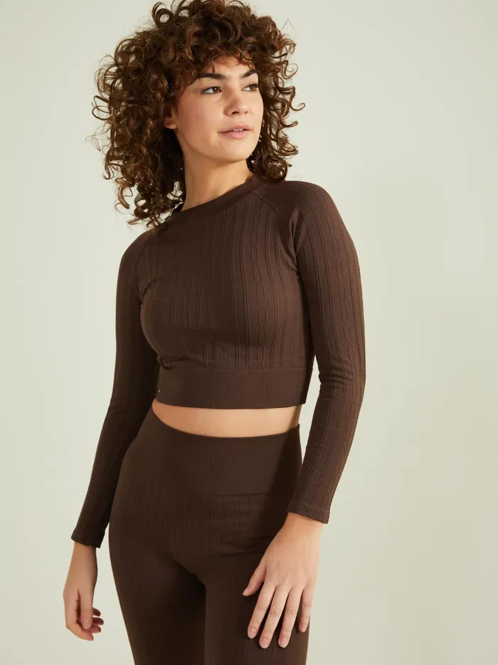 Women Altar039d State Activewear Twist And Shout Cropped Top Chocolate