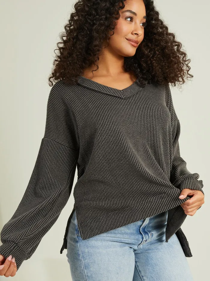 Women Altar039d State Blouses Journee Ribbed VNeck Tunic Charcoal