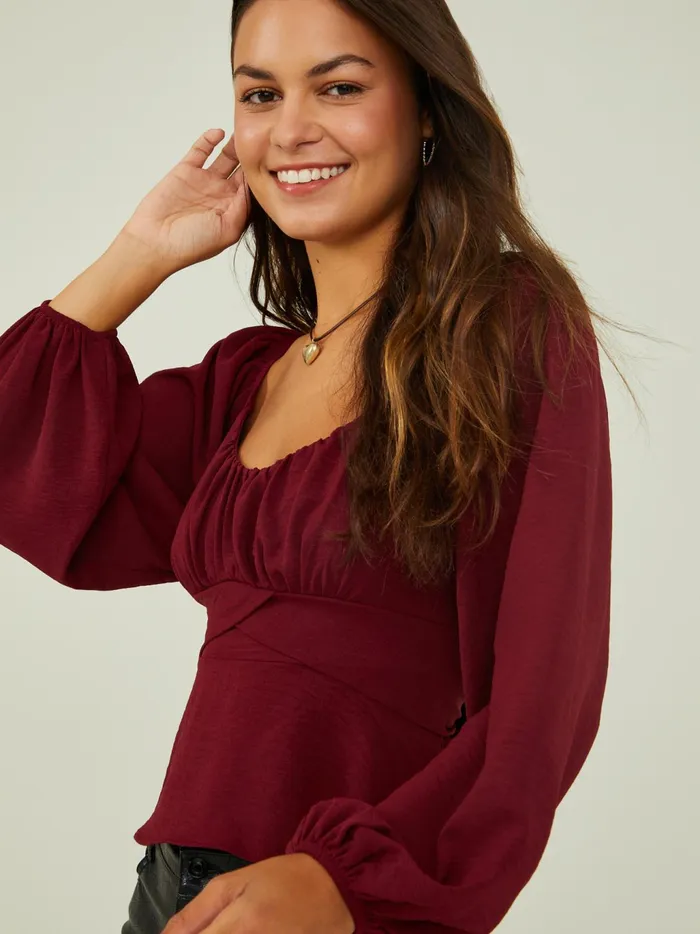 Women Altar039d State Blouses Karina Tie Back Top Burgundy