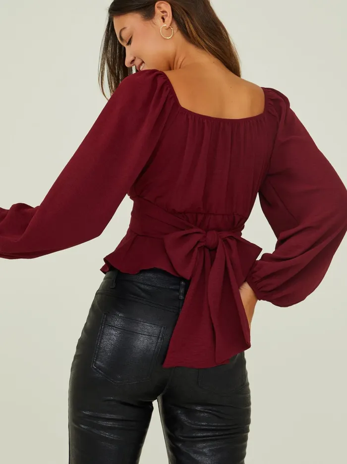 Women Altar039d State Blouses Karina Tie Back Top Burgundy