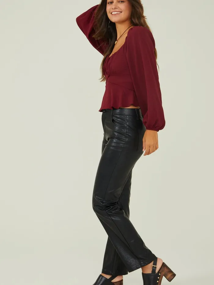 Women Altar039d State Blouses Karina Tie Back Top Burgundy