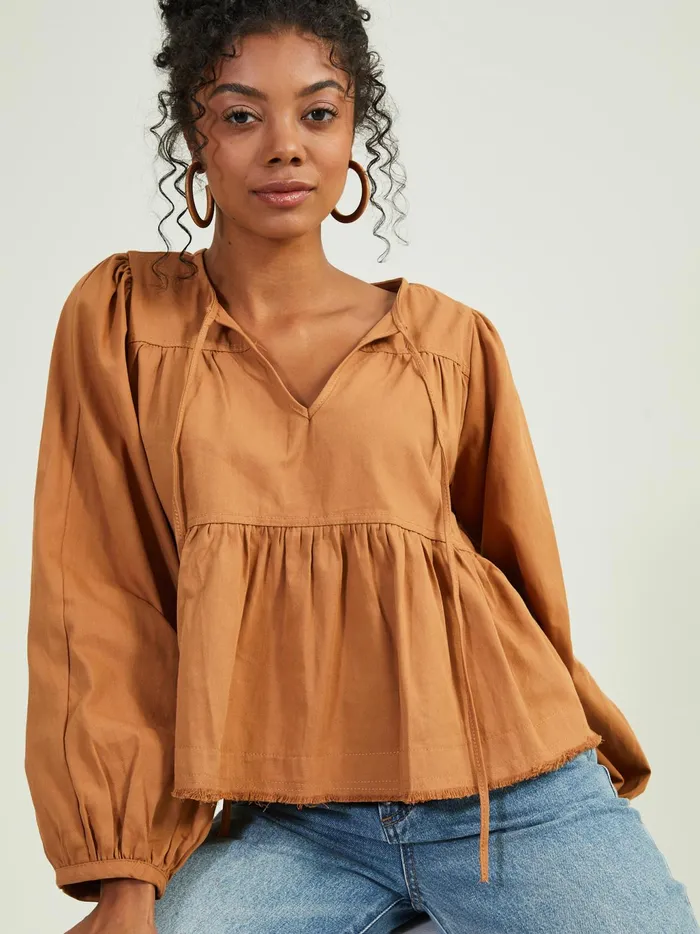 Women Altar039d State Blouses Sidney Tie Tiered Top Brown
