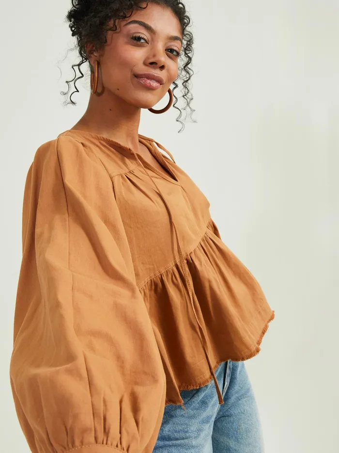 Women Altar039d State Blouses Sidney Tie Tiered Top Brown