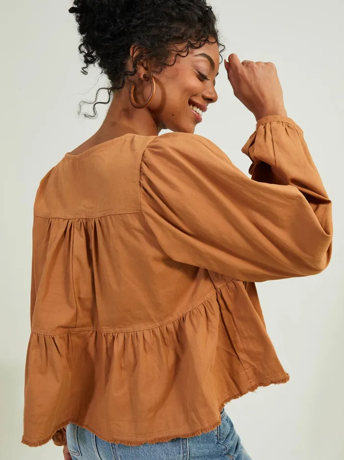 Women Altar039d State Blouses Sidney Tie Tiered Top Brown