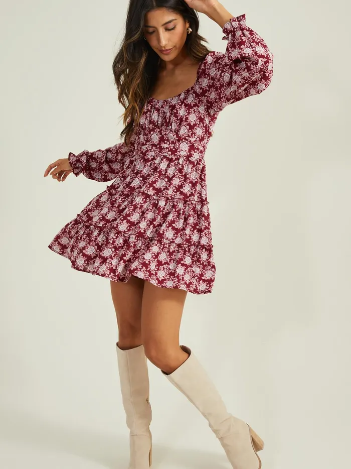 Women Altar039d State Casual Athena Floral Dress Burgundy