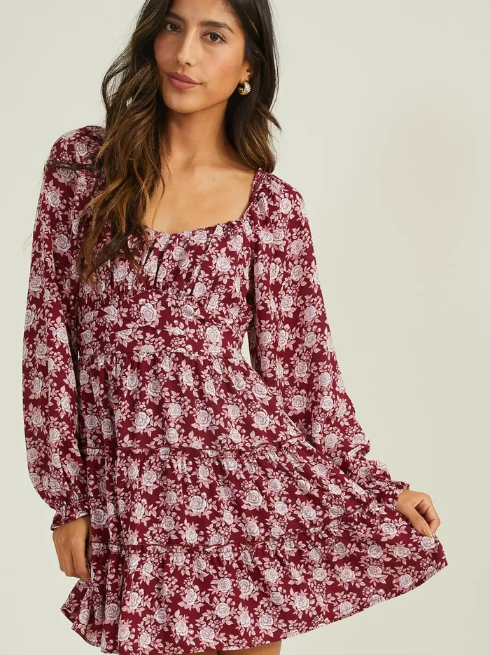 Women Altar039d State Casual Athena Floral Dress Burgundy