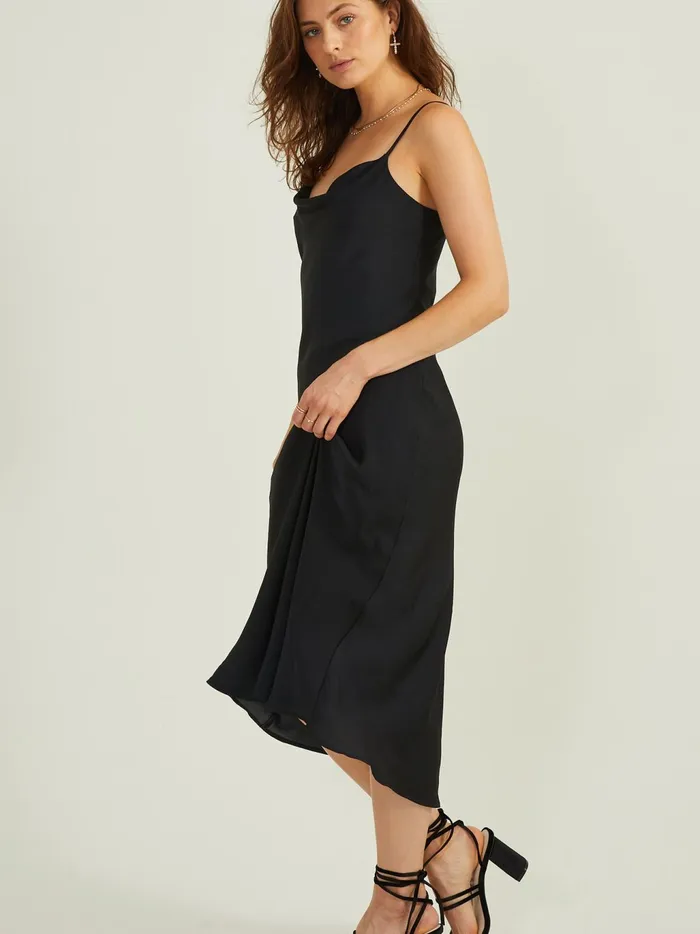 Women Altar039d State Casual Blythe Satin Slip Midi Dress Black