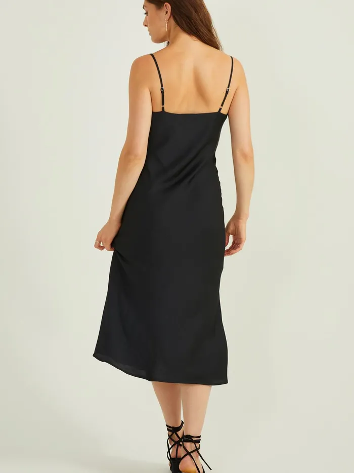 Women Altar039d State Casual Blythe Satin Slip Midi Dress Black