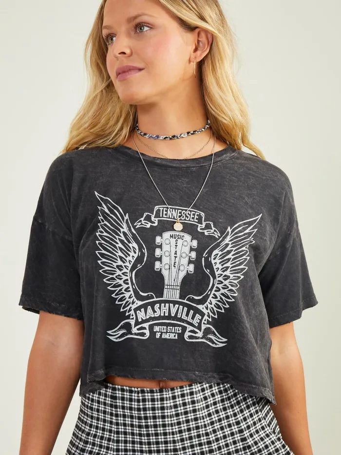 Women Altar039d State Graphics Nashville Music State Cropped Tee Charcoal
