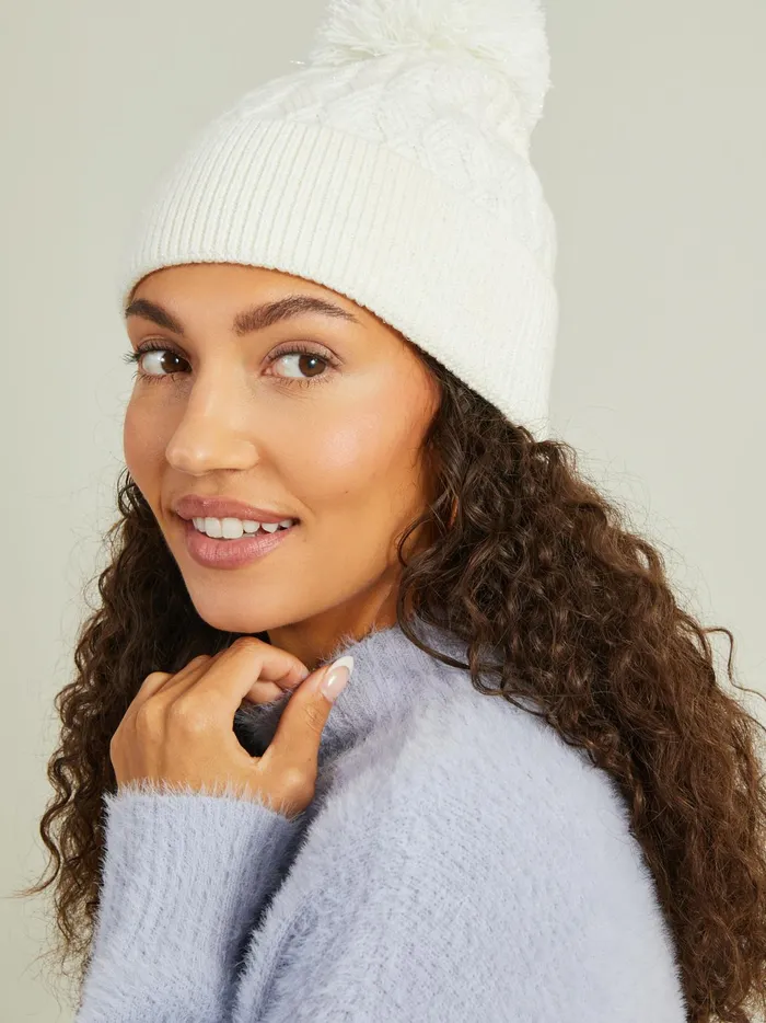 Women Altar039d State Hats Knitted Pompom Beanie Ivory