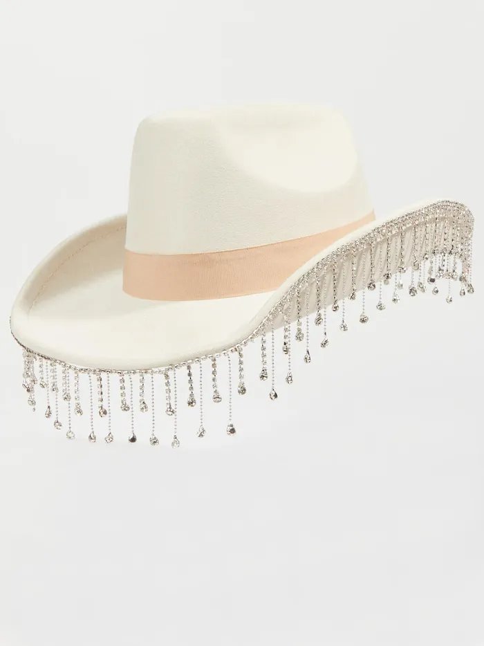 Women Altar039d State Hats Rhinestone Fringe Cowboy Hat Ivory