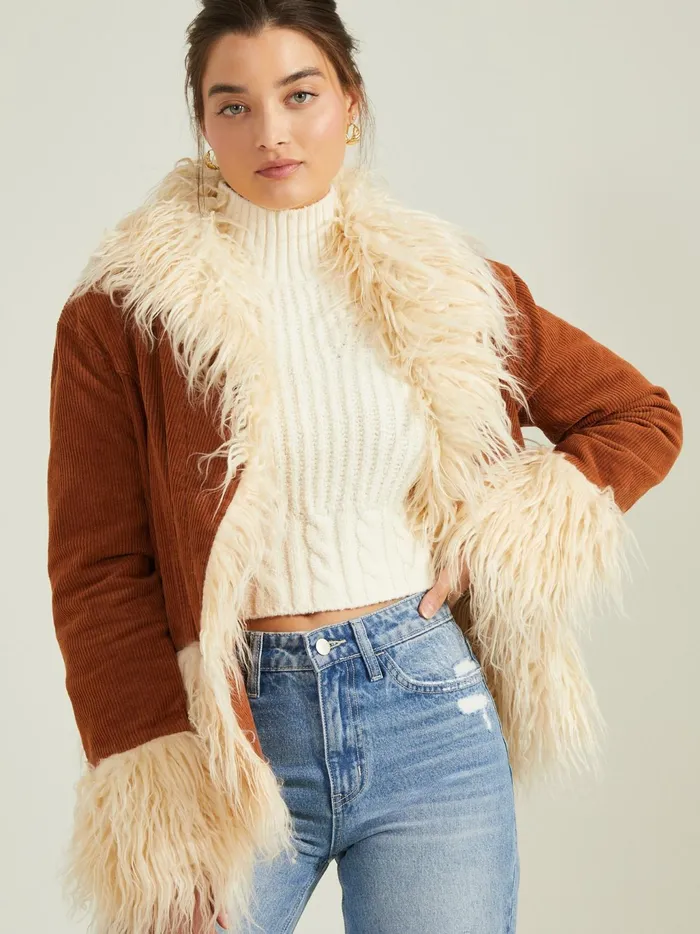 Women Altar039d State Jackets Holland Corduroy Fur Jacket Camel
