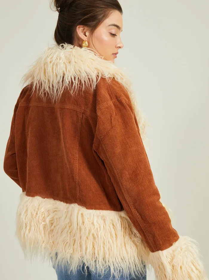 Women Altar039d State Jackets Holland Corduroy Fur Jacket Camel