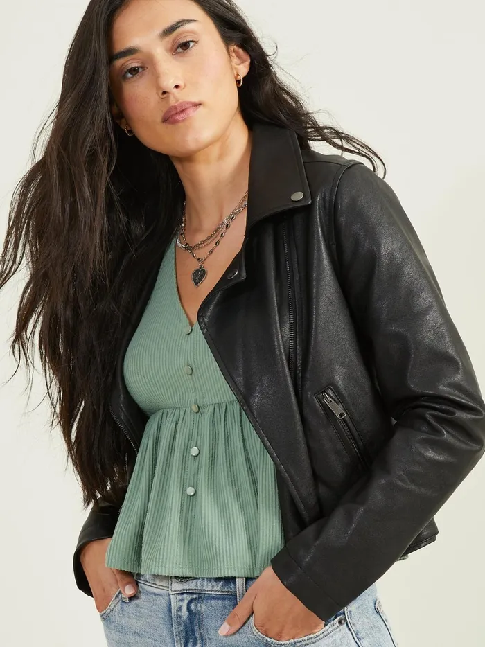 Women Altar039d State Jackets Jackie Vegan Leather Jacket Black
