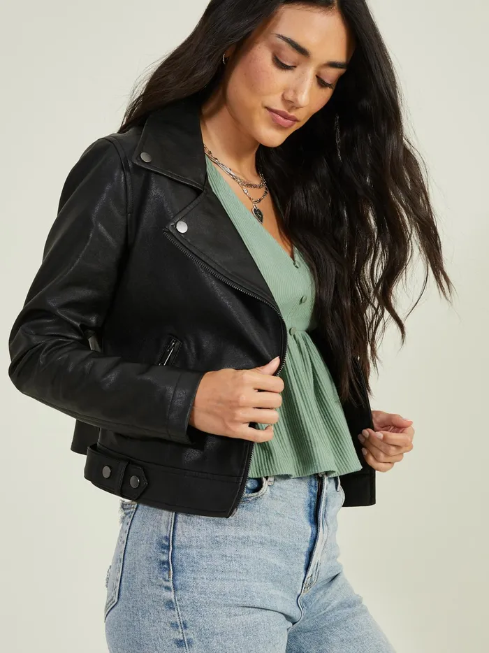 Women Altar039d State Jackets Jackie Vegan Leather Jacket Black