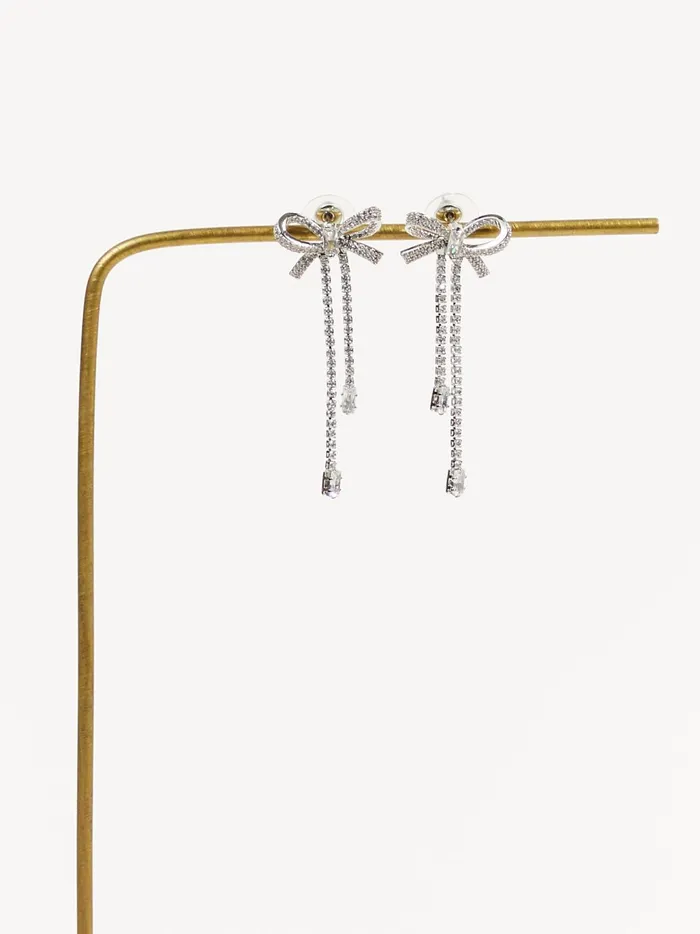 Women Altar039d State Jewelry Crystal Bow Earrings Silver