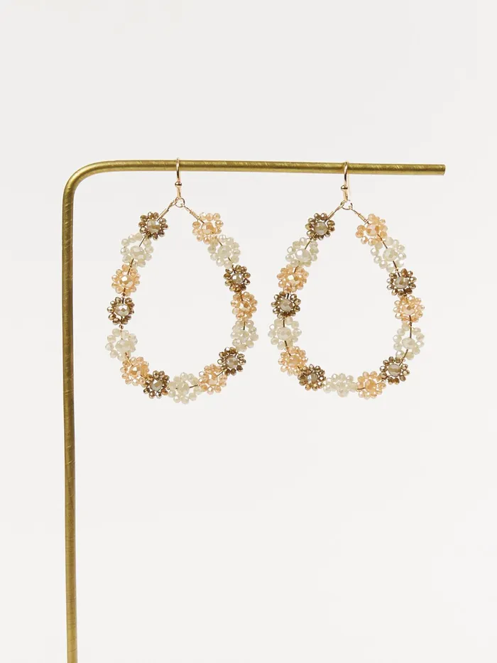 Women Altar039d State Jewelry Floral Glass Bead Wrapped Earrings Brownmulti